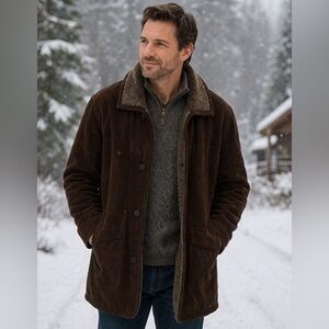 Pacific Trail Mens 2XT Chocolate Brown 100% Leather/suede Coat w/ Sherpa Lining